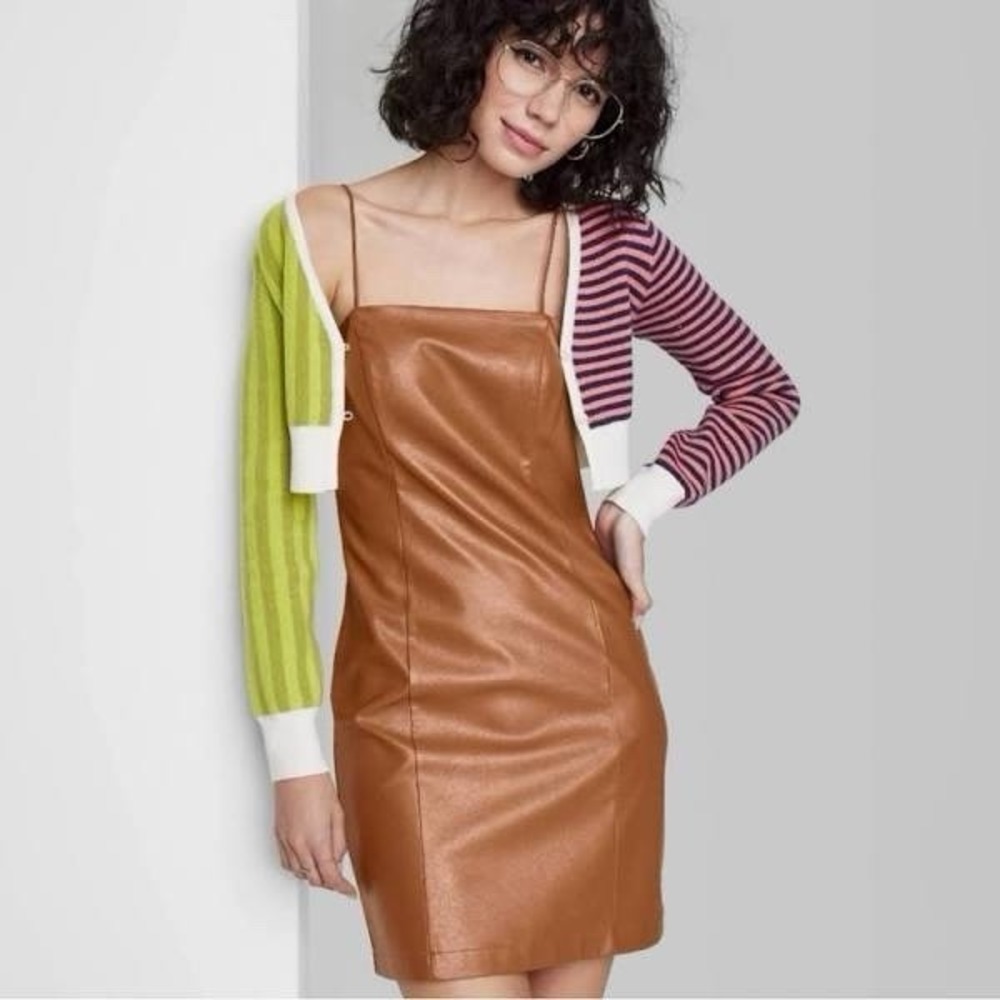 Wild Fable Dress Womens‎ Small Copper Brown Faux Leather Body Con Mini